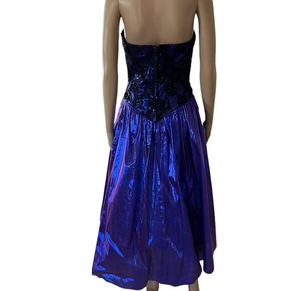 LA Glo Vintage 90s Cocktail Medium Prom Glam Rock Lace Sequins Sweetheart Purple - Picture 2 of 13